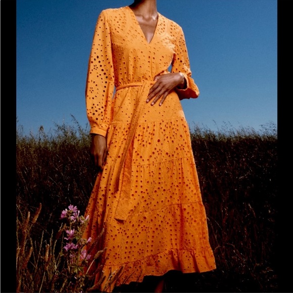 NWT Zara embroidered openwork neon orange dress bloggers fave. - Picture 11 of 14